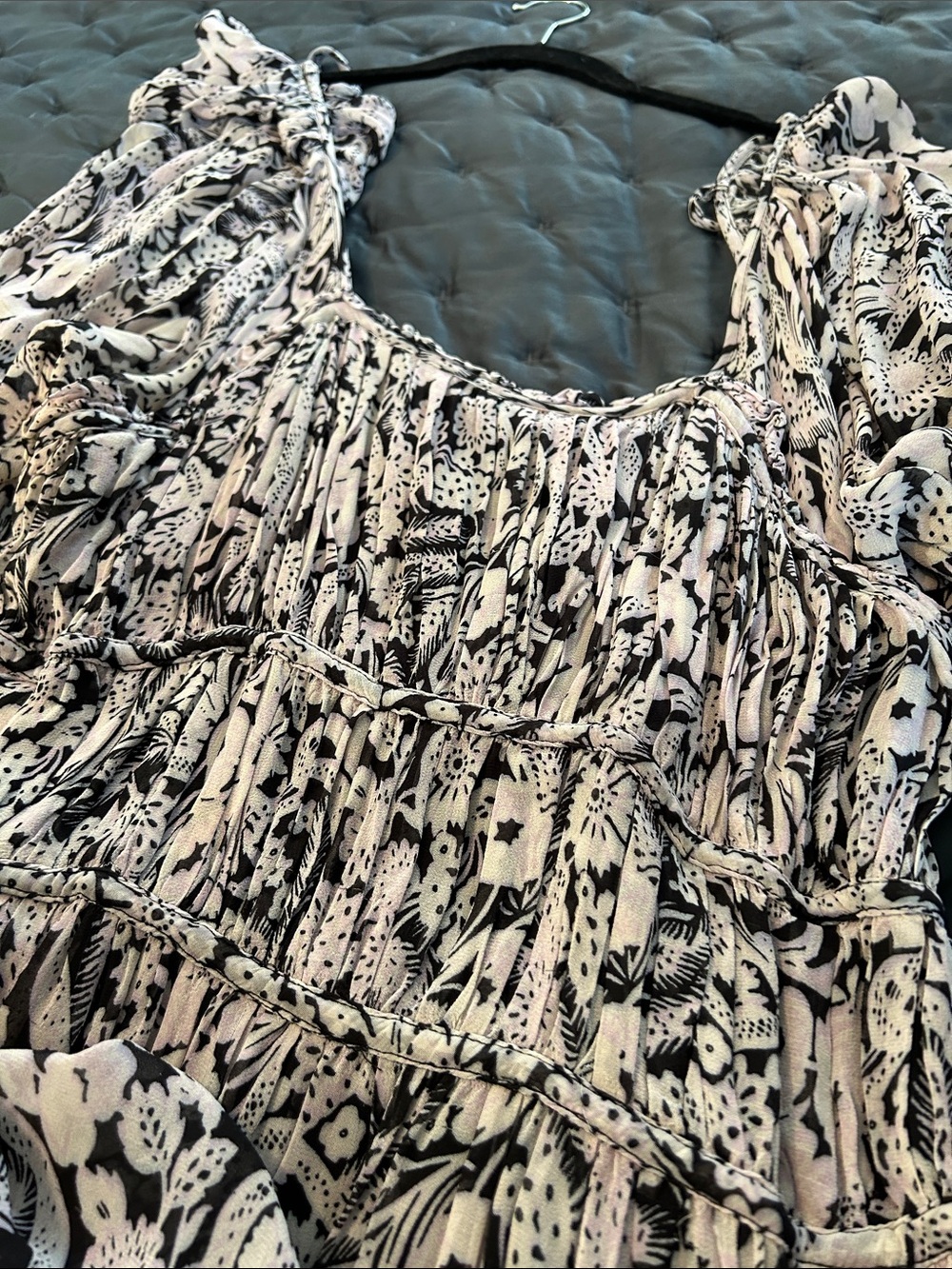 Anthropologie Black and White Floral Smocked Midi Dress - Picture 8 of 8